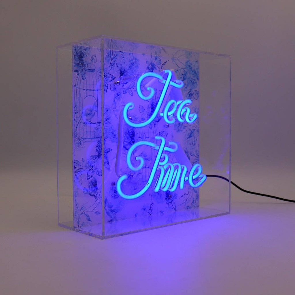 'tea Time' Glass Neon Sign - Blue