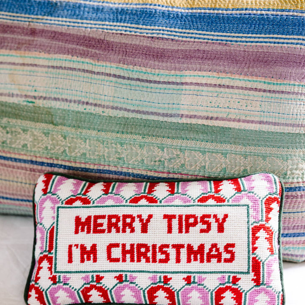 Merry Tipsy Needlepoint Pillow