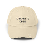 LIBRARY IS OPEN Distressed Cap in 6 colors