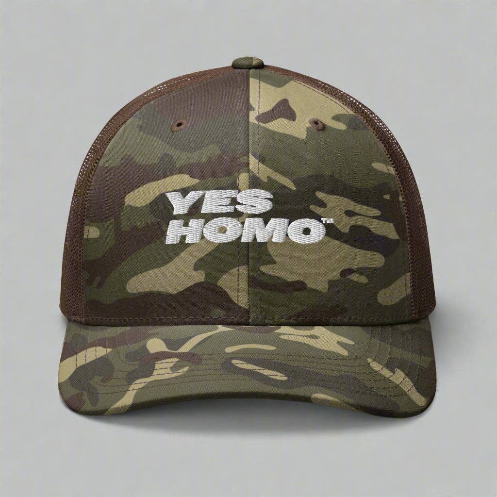 Yes Homo Camouflage Trucker Hat in Camo / Brown