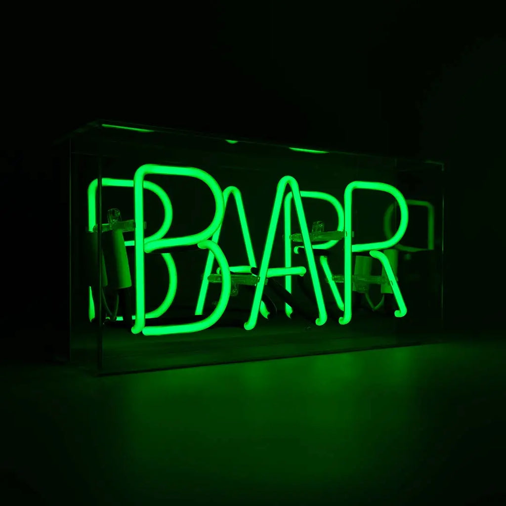 'bar' Glass Neon Sign - Green or pink