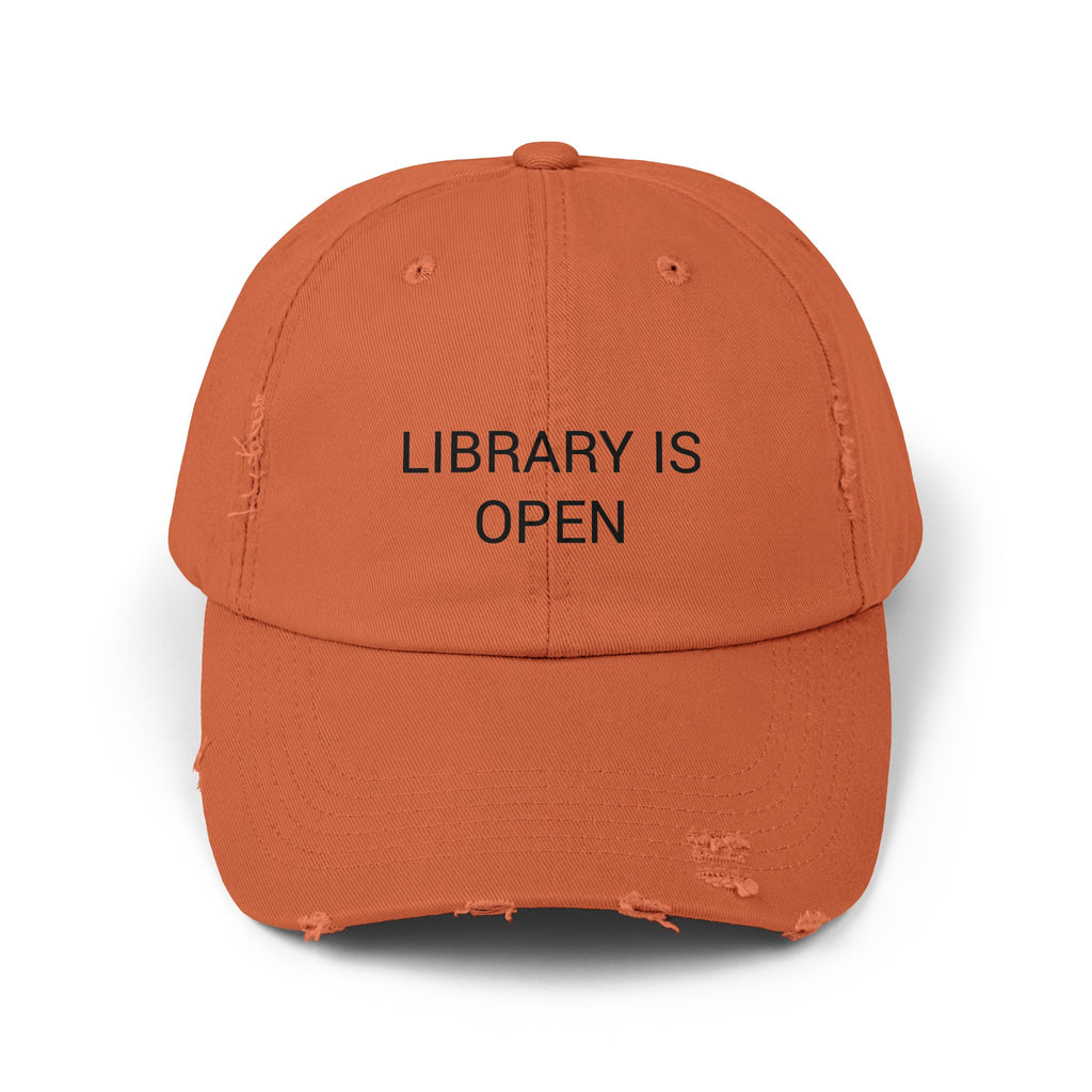 LIBRARY IS OPEN Distressed Cap in 6 colors