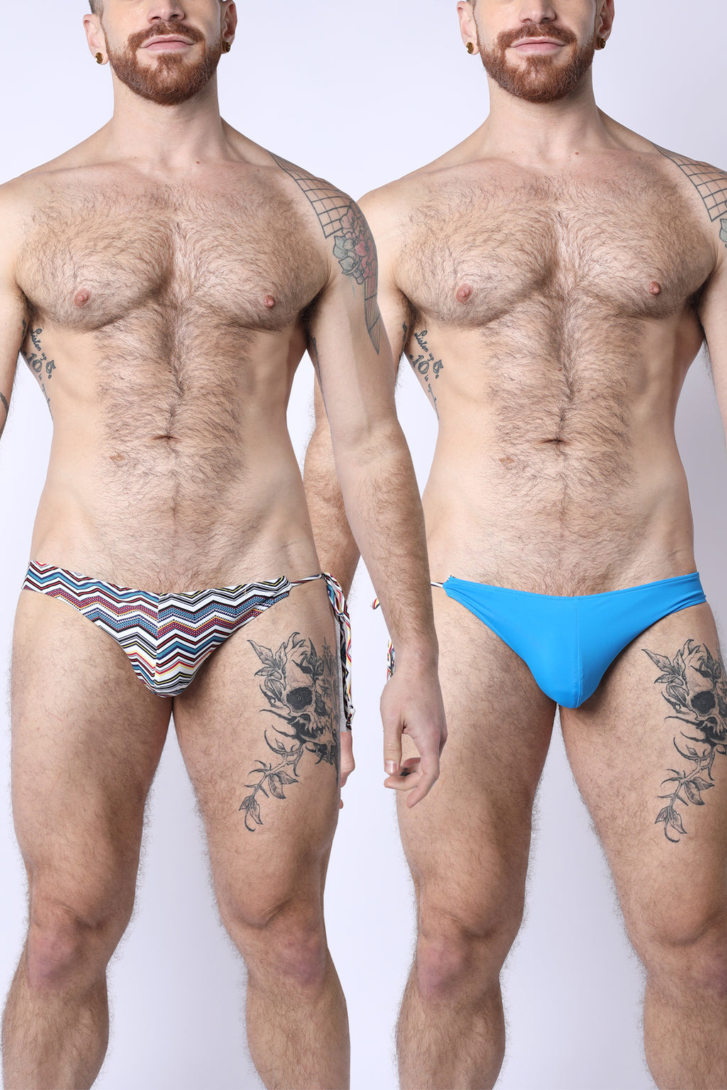 2-IN-1 MAUI SIDE TIE REVERSIBLE LOW RISE SWIM BRIEF - BLUE / ZIGZAG PRINT