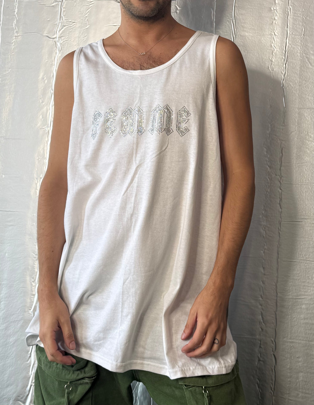 WHITE FEMME SPARKLE TANK BY TRADE