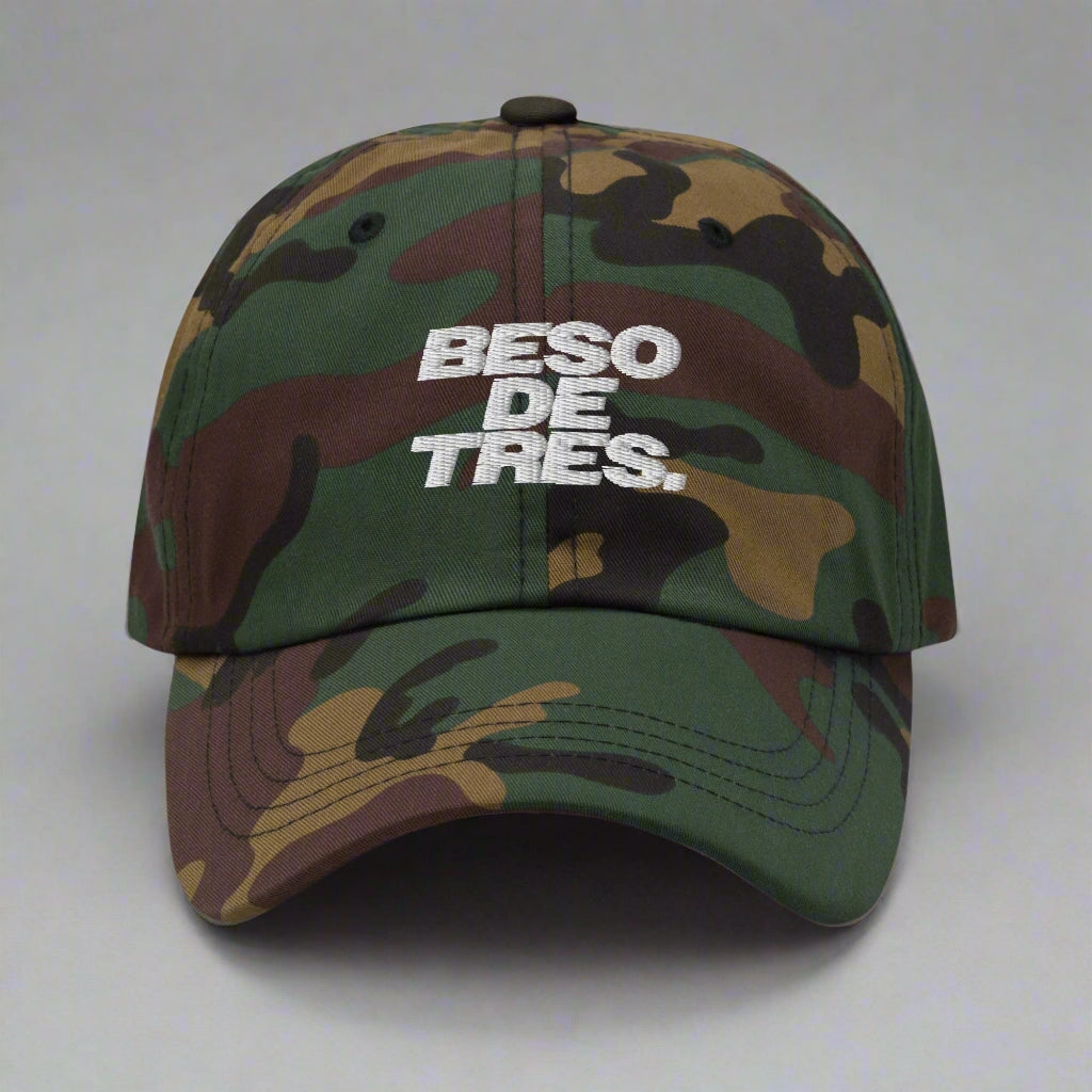 Beso De Tres Dad Hat in Green Camo