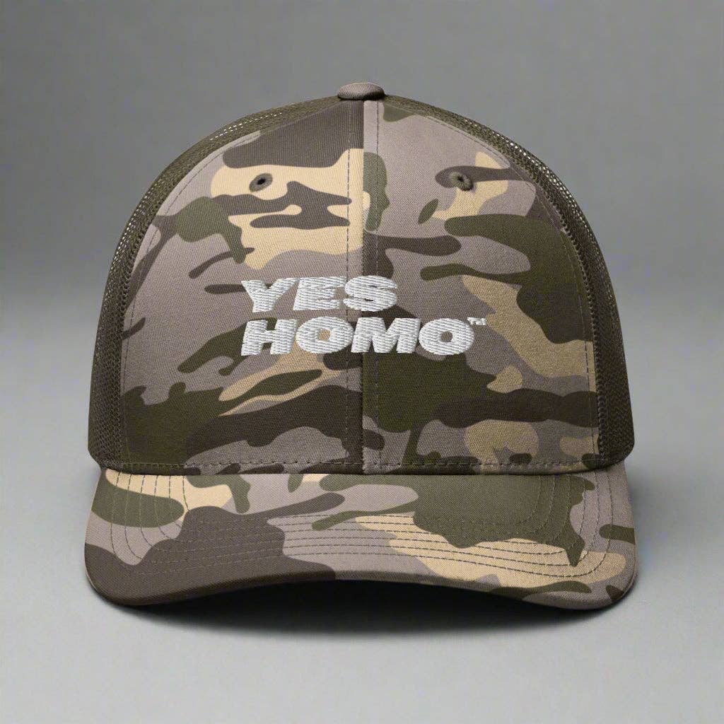 Yes Homo Camouflage Trucker Hat in Camo / Olive