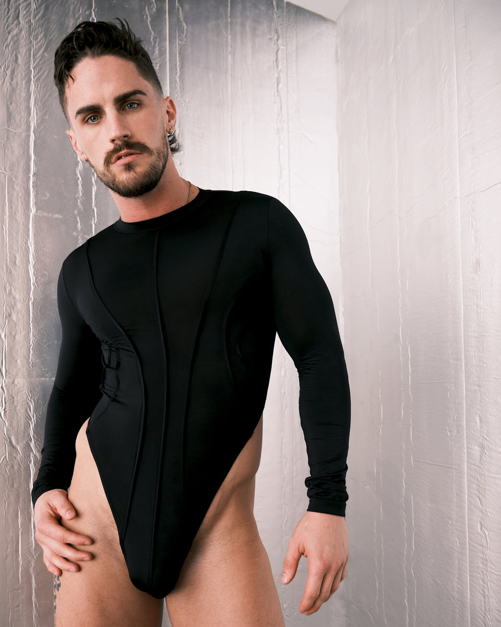 Louis Gabriel Nouchi LONG SLEEVE BODY WITH CORSET DETAILS IN RECYCLED JERSEY