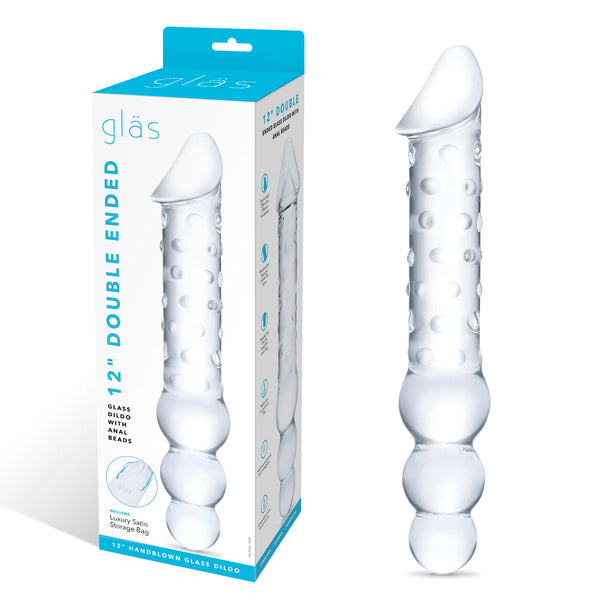 Gläs 12" Double Ended Glass Dildo with Anal Beads