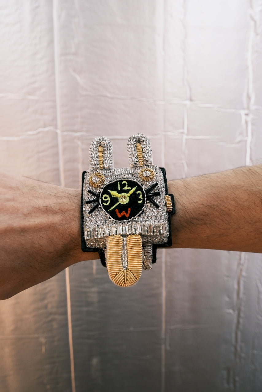 WHITE BUNNY WATCH BRACELET by Walter Van Beirendonck Silver