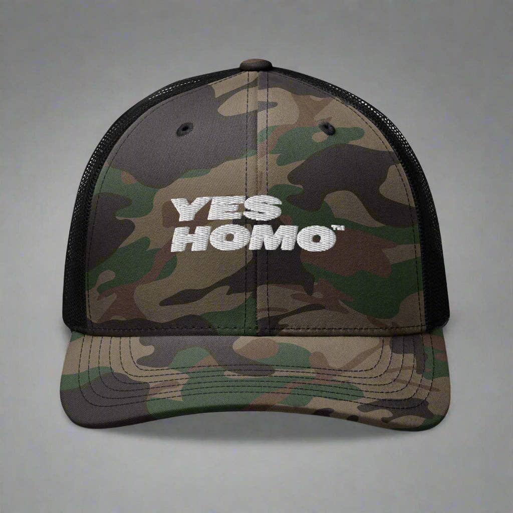 Yes Homo Camouflage Trucker Hat in Camo / Black
