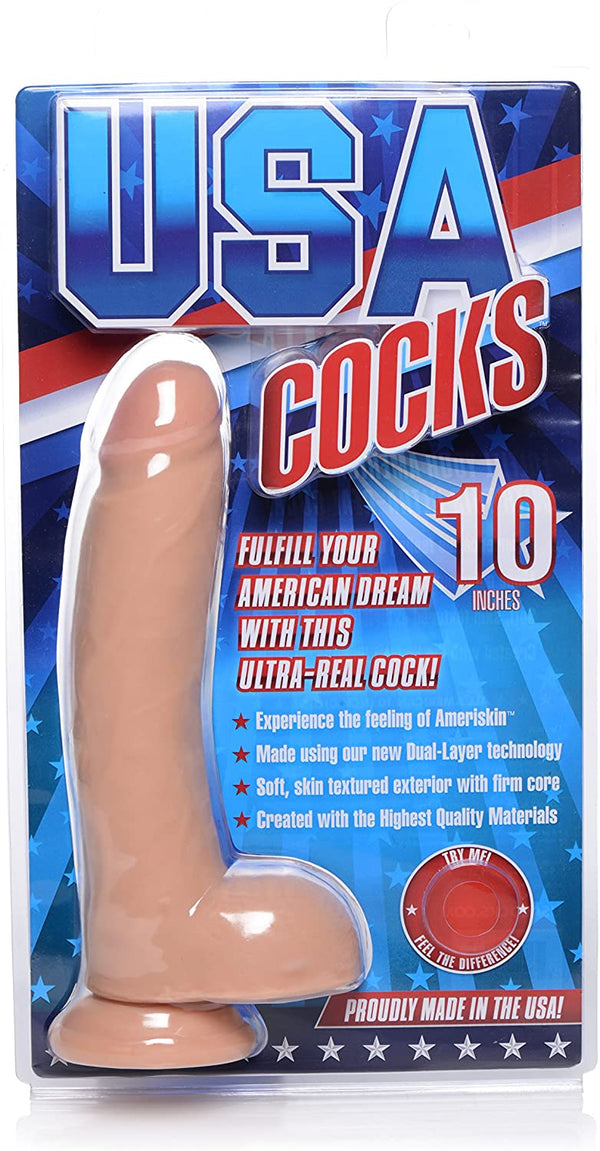 10 Inch Ultra Real Dual Layer Dildo by USA Cocks - Medium Skin Tone