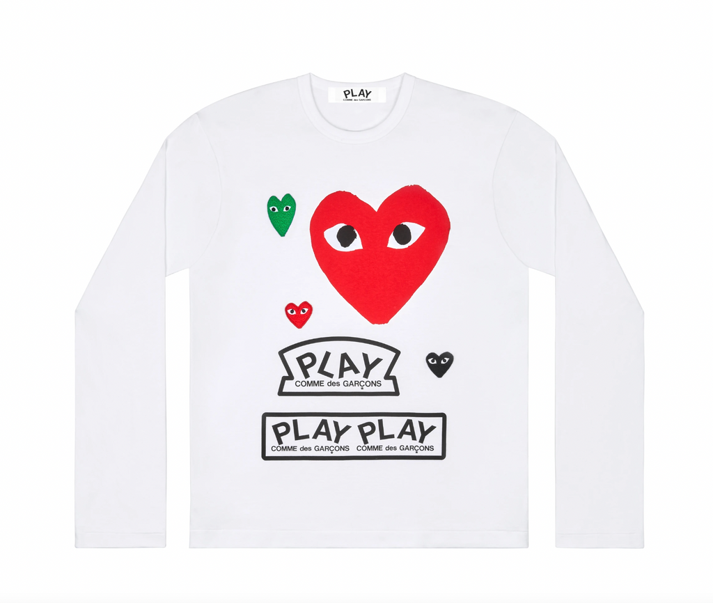 COMME des GARÇONS PLAY Red Heart WHITE LONG SLEEVE T-SHIRT