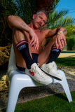 TOM OF FINLAND CALF HIGH SOCKS BLACK LOGO