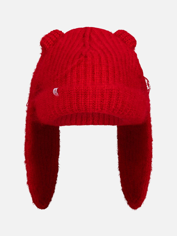 LOVERBOY BY CHARLES JEFFREY MOHAIR CHUNKY RABBIT BEANIE in RED