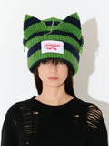 LOVERBOY BY CHARLES JEFFREY SUPERSIZED CHUNKY EARS BEANIE in GREEN NAVY