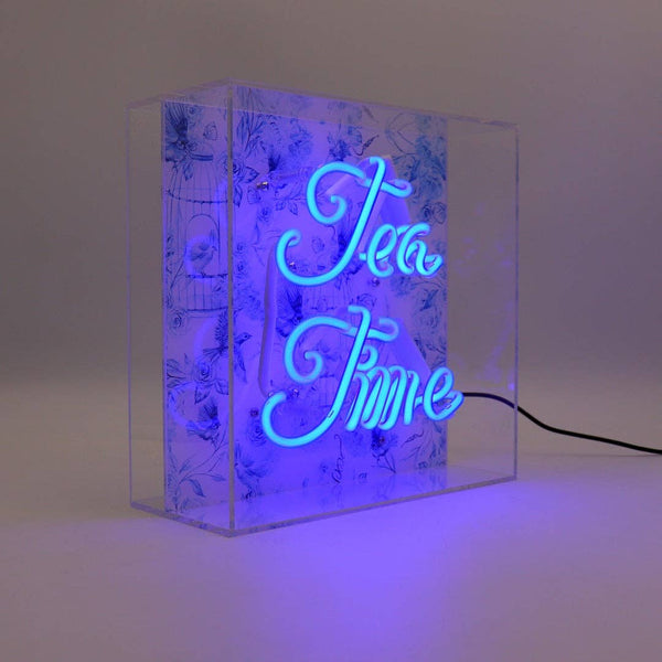 'tea Time' Glass Neon Sign - Blue