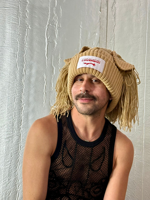 LOVERBOY BY CHARLES JEFFREY SUPERSIZED LION BEANIE in BEIGE