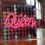 'queen' Glass Neon Sign with Sequins