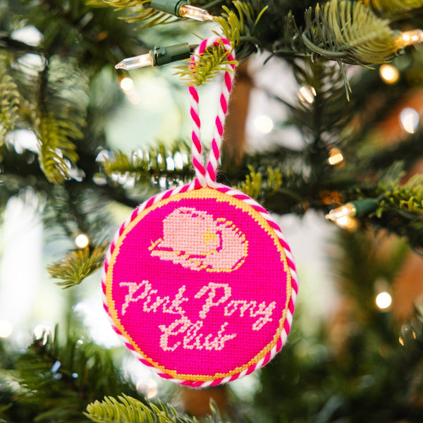 Pink Pony Club Needlepoint Ornament