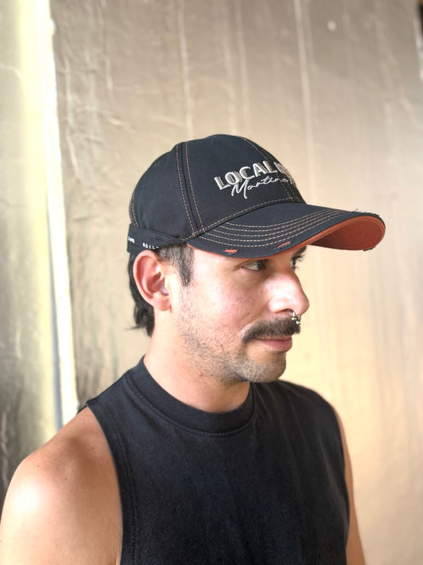 MARTINE ROSE ROLL BACK CAP in BLACK ORANGE