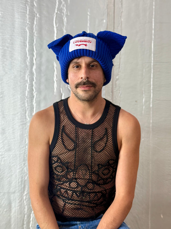 LOVERBOY BY CHARLES JEFFREY CHUNKY EARS BEANIE BLUE