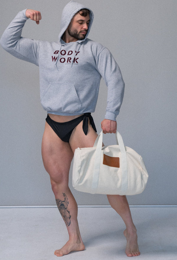 GYMNASIUM THE BODY WORK HOODED SWEATSHIRT LIGHT HEATHER GREY