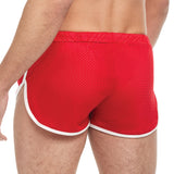 Goal Line Side Split Mesh Booty Shorts Red