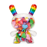KIDROBOT X NOH8 "ALL <3 NOH8" 8” RAINBOW CLEAR SHELL DUNNY FILLED WITH HEARTS