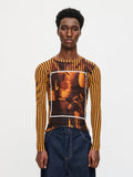 LOVERBOY BY CHARLES JEFFREY POWERMESH LONG SLEEVE TEE in ORANGE BLACK