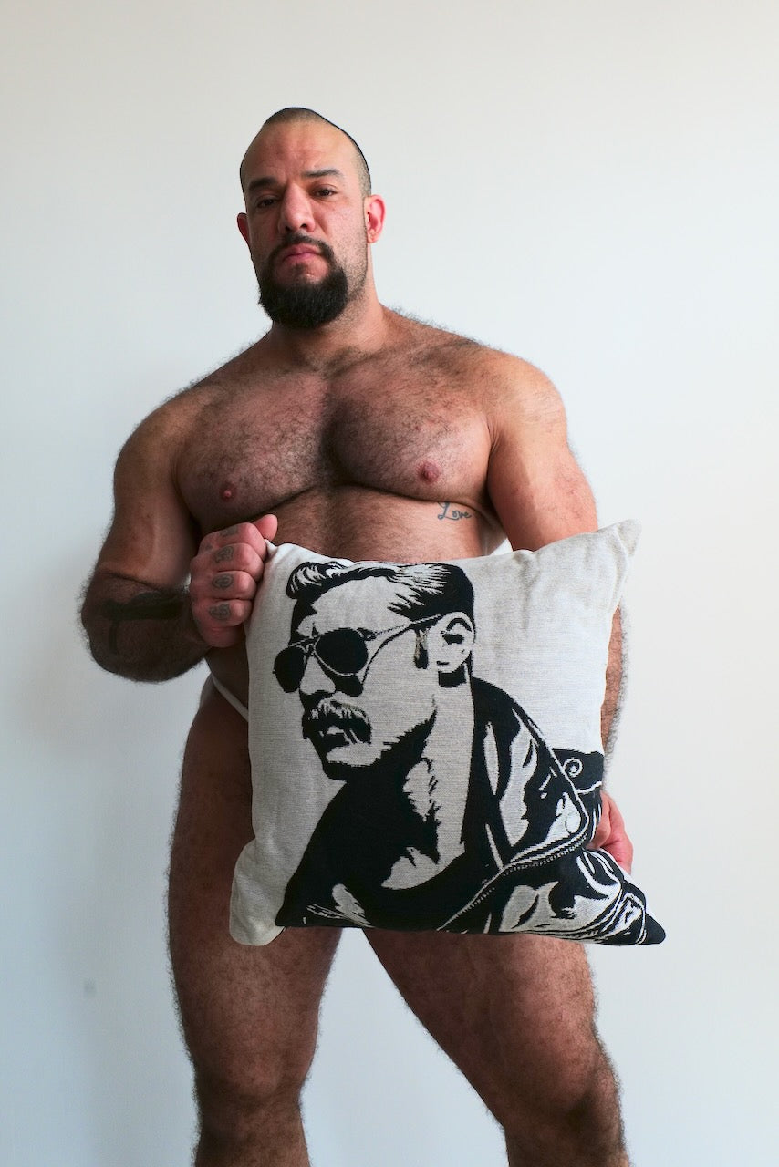 Leather Hunk Pillow by Michael DiMartino