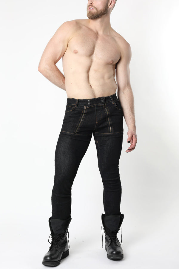CELLBLOCK 13 SLICK CARPENTER DENIM ZIPPER PANTS - Black