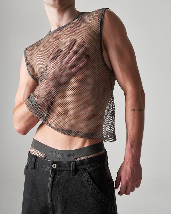 TEAMM8 Edge Net Muscle Tank Gunmetal