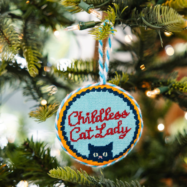 Childless Cat Lady Needlepoint Ornament
