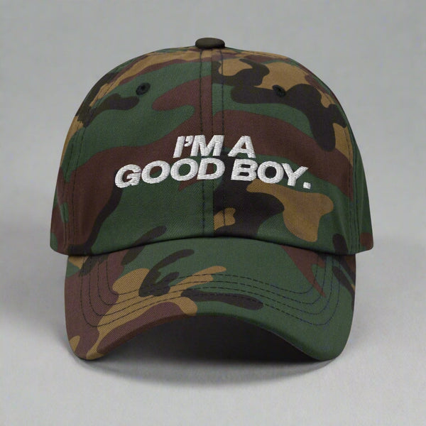 I'm A Good Boy Dad Hat by YES HOMO in Green Camo