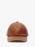 JW ANDERSON LEATHER BASEBALL CAP WITH ANCHOR LOGO BROWN