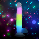 7 Inch Glow-In-The-Dark Rainbow Silicone Dildo With Balls