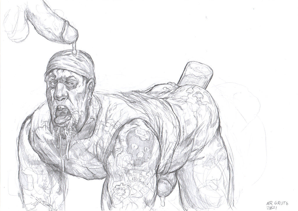 Mr. Gruts, After Work Redneck Meet : unused sketch (beer in butt), 2021