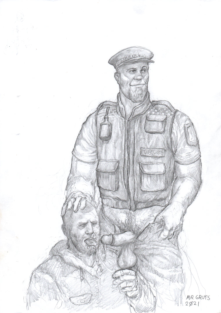 Mr. Gruts, Kiwi Cop Enjoys a Blowy : sketch, 2021