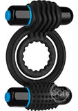 OptiMALE Silicone Vibrating Double Cock Ring With Dual Bullets - Black