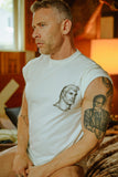 JW ANDERSON X TOM OF FINLAND CHEST ARTWORK FITTED SHORT SLEEVE T-SHIRT