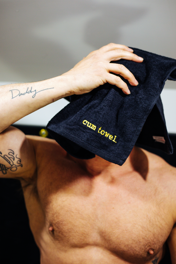 Embroidered Cum Towel Black
