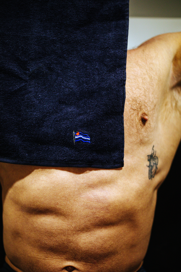 Embroidered Cum Towel Leather Flag Black