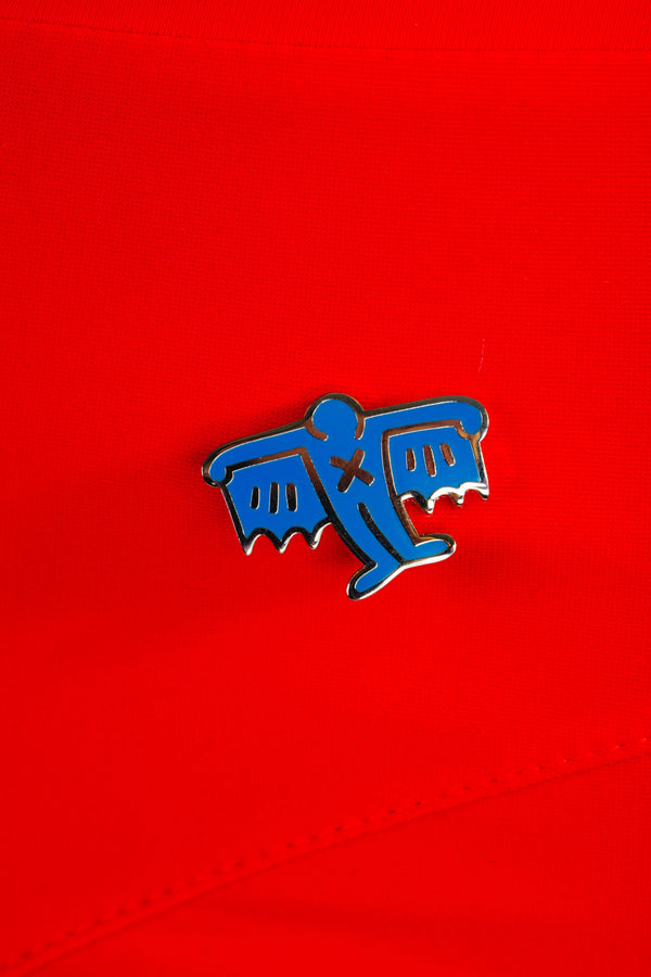 KEITH HARING BAT DEMON PIN - BLUE