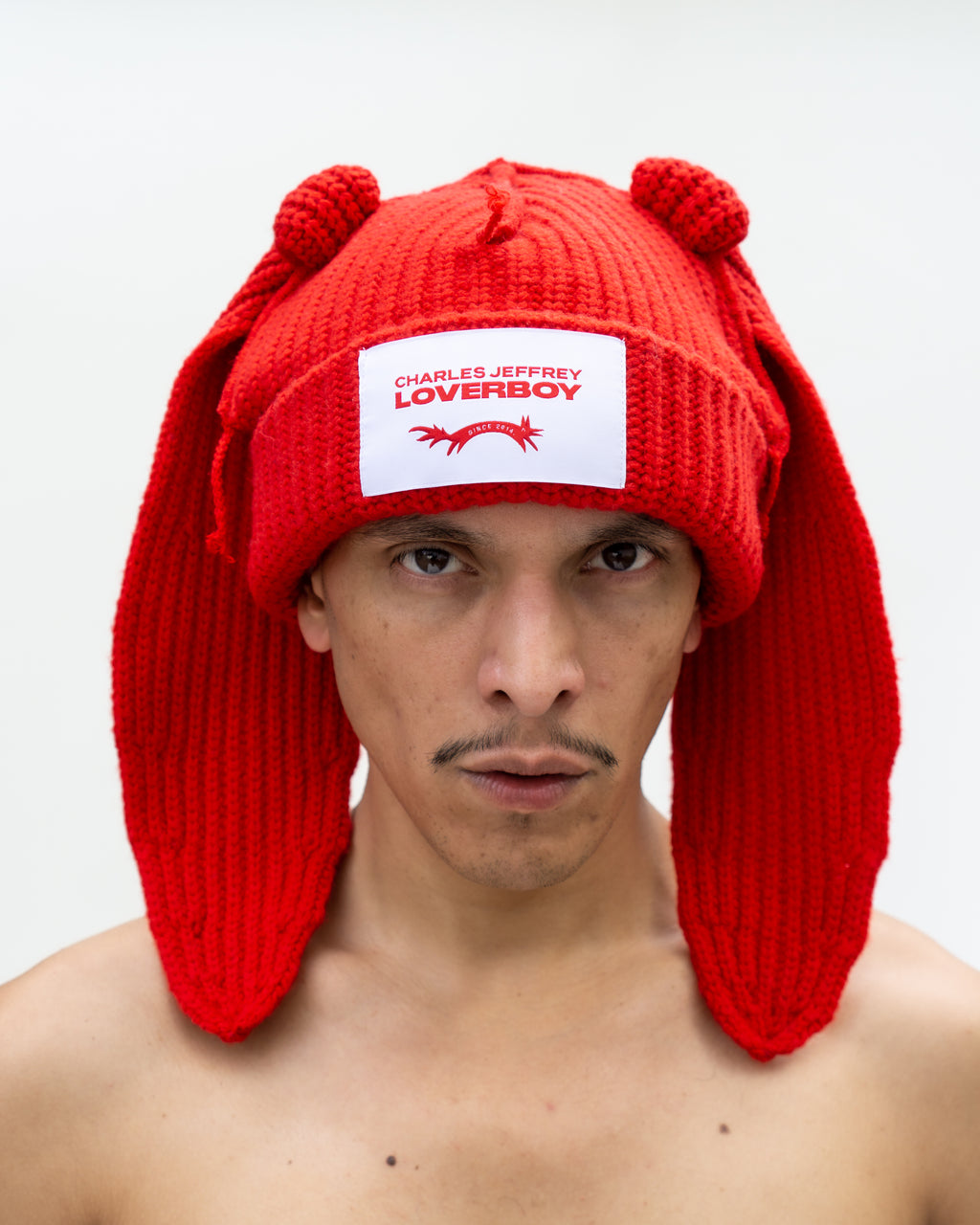 LOVERBOY BY CHARLES JEFFREY CHUNKY RABBIT BEANIE RED