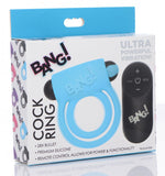 BANG Remote Control 28X Vibrating Cock Ring & Bullet - Blue