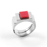 Red Square Ring Silver by Jonathan Johnson